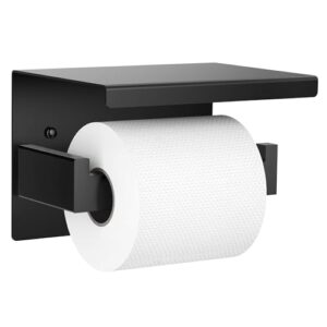 Toilettenpapierhalter ohne Bohren, Selbstklebend Klopapierhalter mit 2 Montagemethoden, Edelstahl Klorollenhalter mit Ablage, WC Papier Halterung Wandmontage für Küche Badzimmer, Schwarz