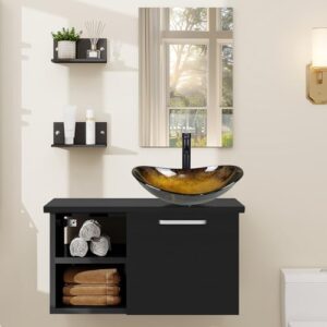 Badezimmerschrank, Spiegel und Wandregale aus Holz mit Melaminbeschichtung, perfekt für Badezimmer mit begrenztem Raum