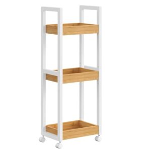 Badezimmerregal mit 3 Ebenen und Bambus-Design in weißen Farben, platzsparend für enge Räume