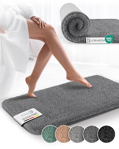 Beautissu Badematte rutschfest 120x70 cm - Duschvorleger Hochflor Badteppich mit weicher, kuscheliger Textur für ein bequemes Bad-Erlebnis