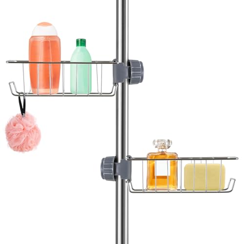 Duschablage ohne Bohren aus Edelstahl, Teleskop-Duschregal mit Shampoo-, Seifen- und Duschgelhalterungen für 18-25mm Stange, praktisch und wasserdicht