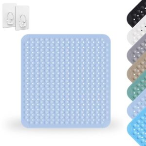 Duschmatte rutschfest 80 x 80 cm, Duscheinlage rutschfest, Antirutschmatte Dusche, Rutschmatte aus PVC, Badewannenmatte Rutschmatte, Waschmaschinenfest, für Sauna, inkl. 2 Haken, Hellblau