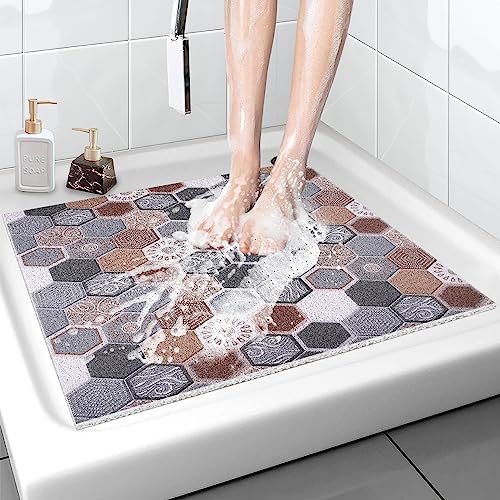 Duschmatte rutschfest 80x80 cm - Weiche Komfort Badematte mit Ablauflöchern, PVC-Luffa Massage Antirutschmatte für die Dusche, Schnell trocknend