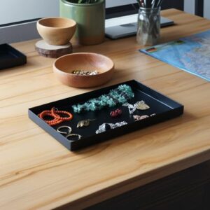 Edelstahl Dekotablett schwarz als Ablage für Bad und Küche, rechteckiges Design, groß