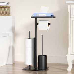 Edelstahl Toilettenpapierhalter mit Klobürste, WC-Garnitur inkl. Feuchttücherbox und WC-Bürste, Klorollenhalter stehend mit Glasregal, hochwertiges Badezimmer-Design