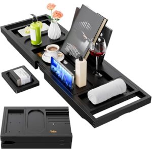 Faltbares Badewannentablett, multifunktionales Badezimmertablett mit Buchstaben, Seifenhalter, Handtuchhalter und Weinglashalter