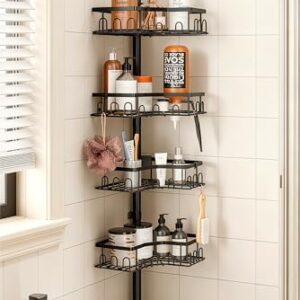 Hausup Duschregal Teleskop ohne Bohren, Höhenverstellbar mit 4 Ablagen für Badewanne und Küche, Edelstahl