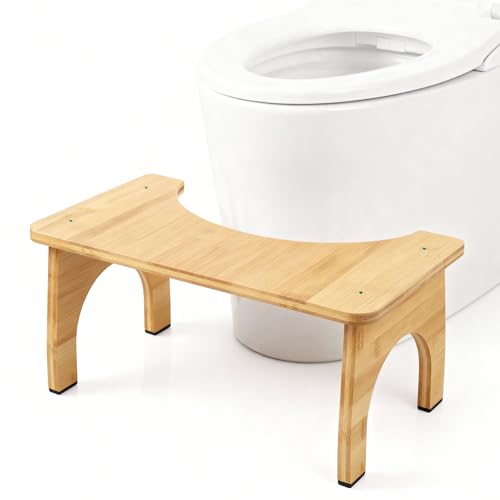 Rutschfester WC Hocker mit Komfortmatte aus Bambus, ideal für Personen mit Bewegungseinschränkungen oder Senioren, umweltfreundlich und langlebig.