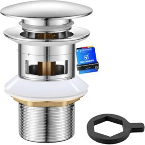 Ibergrif Messing Ablaufgarnitur für Waschbecken mit Überlauf, universell einsetzbar, 41-50 mm Pop-up Abflussstopfen mit Chromadapter, wasserdicht und anti-verstopfend.