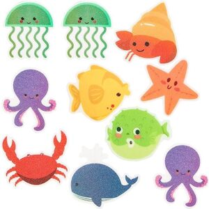 10 Stueck Anti-Rutsch Aufkleber fuer Kinder, Selbstklebend, Cartoon Meeresmotiv, Badewanne und Badezimmerboden