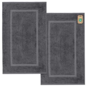 Zwei Waschbare Badematten aus 100% Baumwolle in Anthrazit, extra saugstark und strapazierfähig für Badezimmer und Dusche.