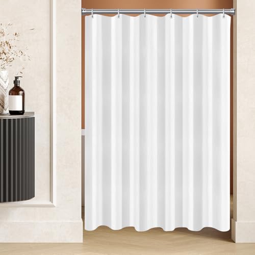 Lerores Duschvorhang 90x200 cm Reinweiß, Beschwerter Saum Antischimmel Textil, Wasserabweisend, Waschbar Polyester Stoff für Badezimmer und Badewanne