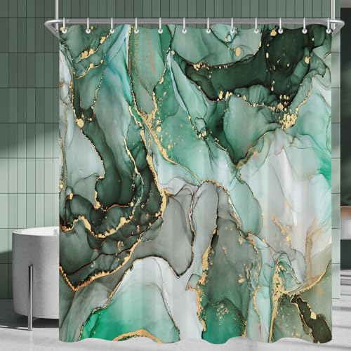 Duschvorhang Edelstein Grün, 180x200 cm groß, Polyestermaterial, Beschwerter Saum, Wasserabweisend, Waschbar, Badezimmer, Badewanne