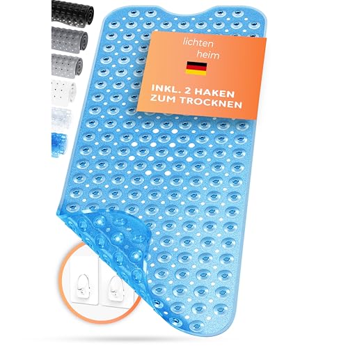 Licht-enheim Duschmatte rutschfeste Sensitiv 100x40 cm - inkl. 2 Haken - Badewannenmatte rutschfest - Antirutschmatte Badewanne BPA frei - Badematte schimmelresistent und waschbar