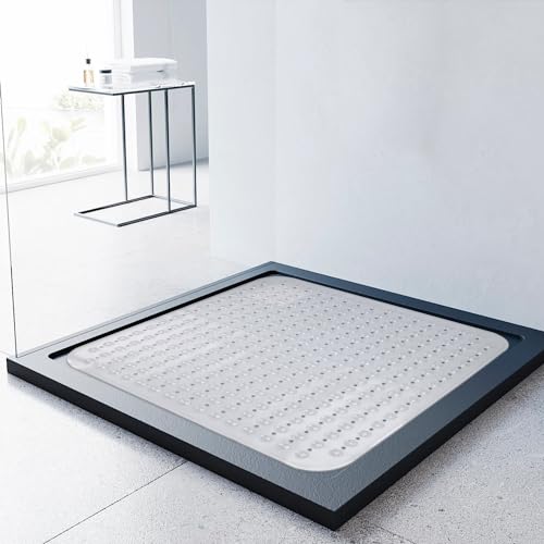 Lurowo Duschmatte rutschfest 80x80cm, Antirutschmatte mit Saugnäpfe für Dusche oder Badewanne, große Quadratische Duschwanneneinlage, Transparent