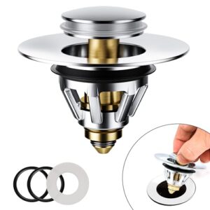 Magichome Waschbeckenstöpsel mit Sieb, Pop-up Abflussstopfen Waschbecken, Edelstahl Stöpsel für 34–45mm Abflusslöcher, Anti-Verstopfung Waschbeckenstöpsel mit Abflusssieb