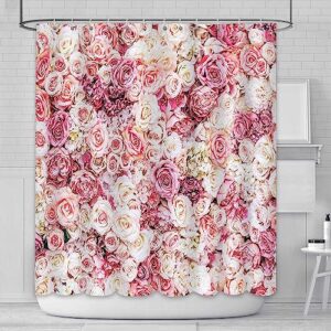 AIBIIN rosa Blumen Duschvorhang, 180 x 180 cm, wasserdicht und langlebig, ideal fuer Hochzeit oder Baby-Shower in Badewanne