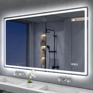 S'bagno Bluetooth-Badspiegel mit Beleuchtung 120x70cm, LED-Badezimmerspiegel mit Entfoggen und Beleuchtung