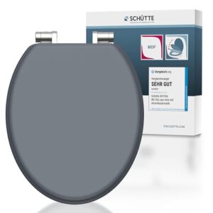 Hochwertiger Toilettendeckel mit Absenkautomatik aus Holz, 175kg Belastbarkeit, grauer Toilettensitz mit Brille und Klodeckel für WC