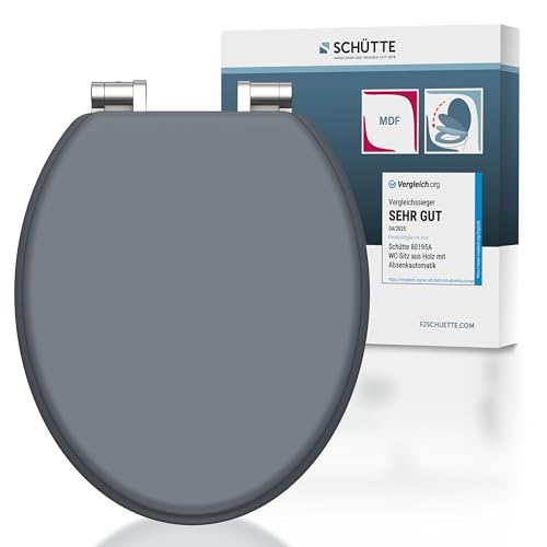 Hochwertiger Toilettendeckel mit Absenkautomatik aus Holz, 175kg Belastbarkeit, grauer Toilettensitz mit Brille und Klodeckel für WC