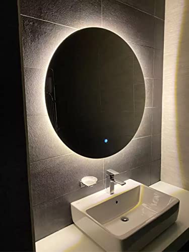 Luxuriöser Badezimmerspiegel mit LED-Beleuchtung und Touch-Funktion, 80 cm Durchmesser, kaltweiß, spritzwassergeschützt