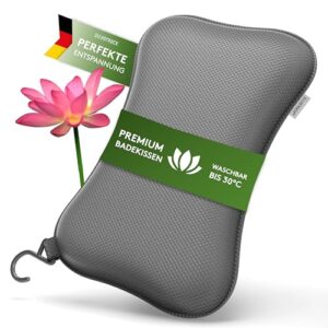 Badewannen Kissen in Grau für maximale Komfort und Ergonomie. Premium Badewannenkissen mit atmungsaktivem 3D-Mesh-Design und ultra starken Saugnäpfen.