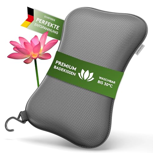 Badewannen Kissen in Grau für maximale Komfort und Ergonomie. Premium Badewannenkissen mit atmungsaktivem 3D-Mesh-Design und ultra starken Saugnäpfen.