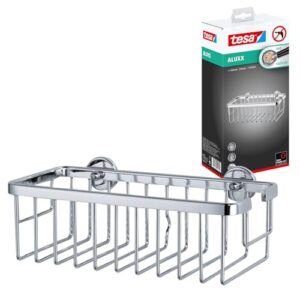 Moderner Duschkorb aus Aluminium mit verchromtem Finish, rostfreier Garantie und inkludierter Klebelösung für einen tiefen Boden