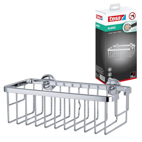 Moderner Duschkorb aus Aluminium mit verchromtem Finish, rostfreier Garantie und inkludierter Klebelösung für einen tiefen Boden