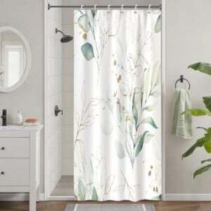 Uiiooazy Duschvorhang 90x180cm, Duschvorhang Schmal Eukalyptus Grüne Blätter Anti Schimmel Gold Aquarell Pflanzen Klein Duschvorhänge Wasserdicht Stoff Waschbar Bad Vorhang mit 6 Haken für Badezimmer