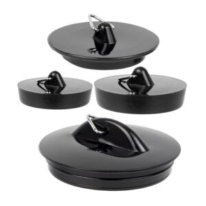 Universal Stöpsel Set, 4 Pack mit Allen Größen, in Schwarz, PVC Ablauf Stopfen für 1 1/2" - 1 3/4" - 2 Zoll Ventilabfluss, Abflussstöpsel Waschbecken