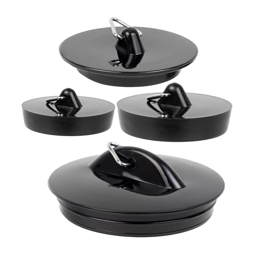 Universal Stöpsel Set, 4 Pack mit Allen Größen, in Schwarz, PVC Ablauf Stopfen für 1 1/2" - 1 3/4" - 2 Zoll Ventilabfluss, Abflussstöpsel Waschbecken