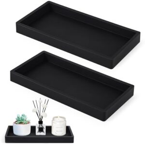 Zwei schwarze rechteckige Deko Tabletts mit silikonischem Ablageschale für Waschtisch, Badewanne und Küchenspüle. Perfekt für die Organisation von Kosmetik, Schmuck und Kerzen.