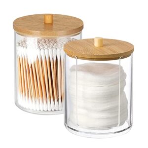 Zwei Wattestäbchen Halter aus PS-Material mit Holzbezug, ideal für die Aufbewahrung von kosmetischen Baumwollprodukten wie Wattestäbchen und Wattebäusche.