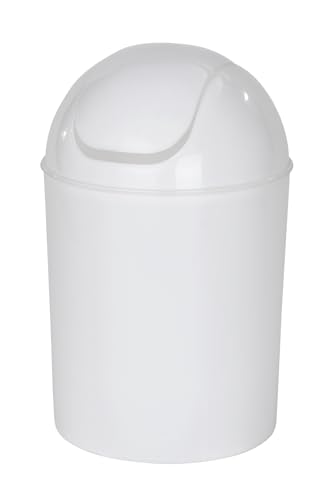 Praktischer Schwingdeckeleimer für Badezimmer - WENKO Kosmetikeimer 6 l aus Kunststoff in Weiß