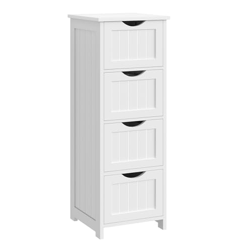 Badezimmerschrank mit 4 Schubladen, weiß, modern, für Badezimmer und Wohnzimmer