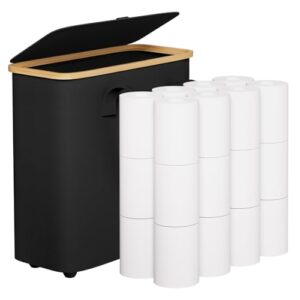 Yorbay 30L Toilettenpapier Aufbewahrung Korb mit Deckel, faltbarer Klopapier Aufbewahrung für 12-16 Rollen Klopapier, Bambus Toilet Paper Organizer für Badezimmer, enge Räume, Schwarz