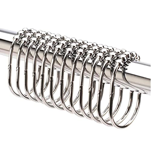 12 extra große Duschvorhangringe aus Edelstahl, poliertes Nickel, leicht gleitende Ösen, Duschvorhang Haken für jeden Stil und Standardgröße von 152 - 178 cm
