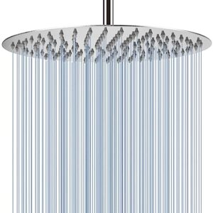 Runder Regenbrause Duschkopf aus Edelstahl 304 für ein komfortables Duscherlebnis auch bei niedrigem Wasserdruck, installierbar an der Wand oder Decke