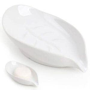 Keramische Seifenschale mit Blattform-Design, weiß, für Badezimmer und Küche, praktisch und dekorativ