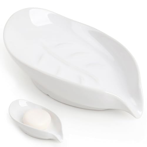 Keramische Seifenschale mit Blattform-Design, weiß, für Badezimmer und Küche, praktisch und dekorativ