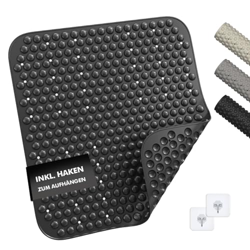 Antirutschmatte Dusche 53x53 cm aus TPE, BPA-frei, rutschfest und hygienisch für sensible Haut - inkl. 2 Haken, maschinenwaschbar und schimmelresistent
