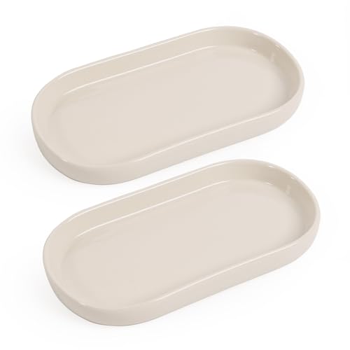 Keramische Ablageschalen für Badezimmer und Küche, cremeweiß, ovaler Design