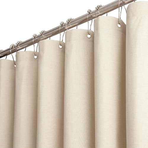 Modern, wasserdichter Polyester-Duschvorhang mit 12 Metallringen und Leinen-Textur, Beige-Farbe, Anti-Mold und Waschbar