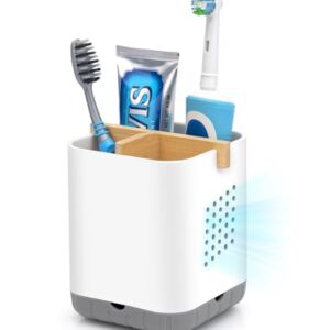 Praktischer und styler Zahnbürstenhalter für das Badezimmer, Elektrische Zahnbürste mit Deco Badezimmer Organizer und Bad Zahnputzbecher Abnehmbarer Zahnbürstenhalterung mit Abflussloch (Grau/Weiß)