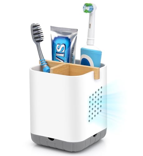 Praktischer und styler Zahnbürstenhalter für das Badezimmer, Elektrische Zahnbürste mit Deco Badezimmer Organizer und Bad Zahnputzbecher Abnehmbarer Zahnbürstenhalterung mit Abflussloch (Grau/Weiß)