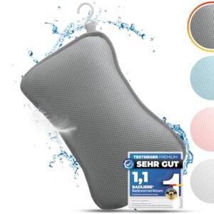 Bad Liebes Badewannenkissen in Grau - hochwertiges Badekissen für maximalen Komfort und Entspannung im Bad, ergonomische Passform für Nacken und Rücken, mit 4 extra starken Saugnäpfen.