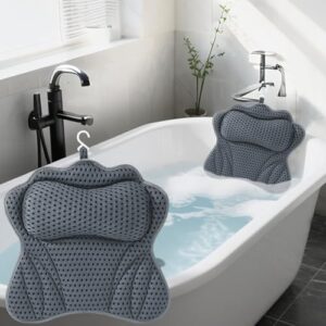 Badewannenkissen für Badewanne mit 4D Mesh, Nacken & Rücken, Badekissen für Badewanne, für Home Spa und Badewanne, Grau