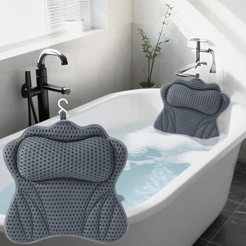 Badewannenkissen für Badewanne mit 4D Mesh, Nacken & Rücken, Badekissen für Badewanne, für Home Spa und Badewanne, Grau