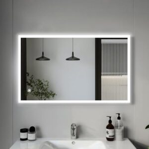 AllRight Badspiegel mit Beleuchtung, 100x60cm, dimmbarer LED Spiegel mit drei Lichtfarben, IP54 Wassergeschützt, Touch-Steuerung, horizontale/vertikale Montage